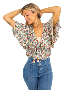 The Free People Womens Call Me Later Printed Bodysuit in Sweet Combo