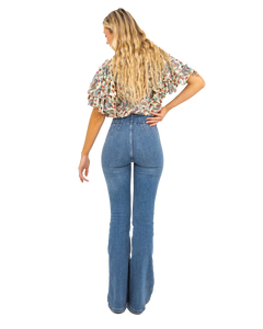 The Free People Womens Jayde Flare Jeans in Sunburst Blue