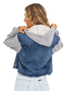 The Free People Womens Throwback Denim Jacket in Deep Sea