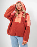 The Free People Womens Lead The Pack Fleece Jacket in Neon Coral Combo