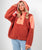 The Free People Womens Lead The Pack Fleece Jacket in Neon Coral Combo