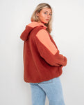 The Free People Womens Lead The Pack Fleece Jacket in Neon Coral Combo