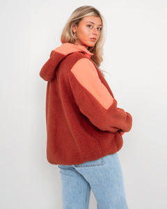 The Free People Womens Lead The Pack Fleece Jacket in Neon Coral Combo