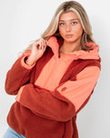 The Free People Womens Lead The Pack Fleece Jacket in Neon Coral Combo