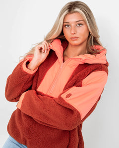 The Free People Womens Lead The Pack Fleece Jacket in Neon Coral Combo