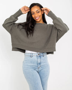 The Free People Womens East Street Crop Jumper in Dried Basil