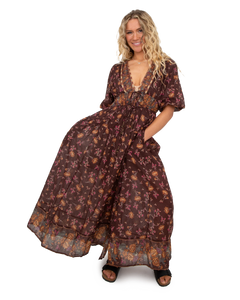 The Free People Womens Lysette Maxi Dress in Chocolate Combo