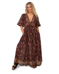 The Free People Womens Lysette Maxi Dress in Chocolate Combo