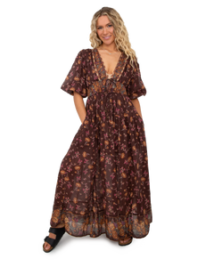 The Free People Womens Lysette Maxi Dress in Chocolate Combo