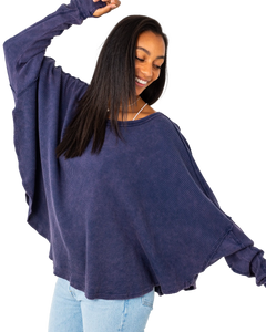The Free People Womens Microphone Drop Thermal Top in Navy