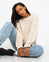 The Free People Womens Frankie Cable Jumper in Ivory