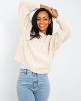 The Free People Womens Frankie Cable Jumper in Ivory