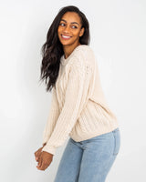 The Free People Womens Frankie Cable Jumper in Ivory