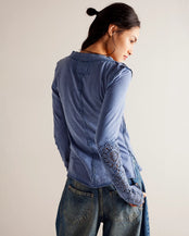 Our Song Henley Cuff Top in Denim Grey