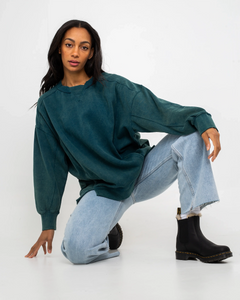 The Free People Womens Intercept Tunic Sweatshirt in Emerald Green