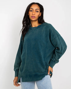 The Free People Womens Intercept Tunic Sweatshirt in Emerald Green