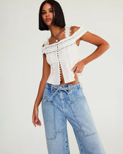 CRVY Outlaw Wide Leg Jeans in Drizzle
