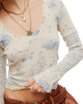 Clover Printed Thermal Top in Ivory Combo