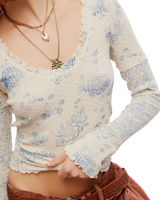 Clover Printed Thermal Top in Ivory Combo