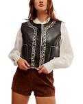 Travellers Leather Waistcoat in Black & Cream