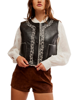 Travellers Leather Waistcoat in Black & Cream