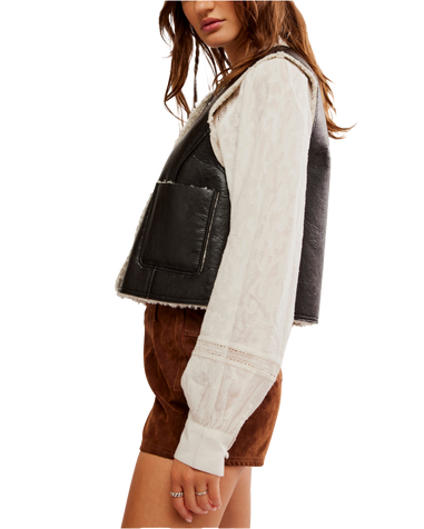 Travellers Leather Waistcoat in Black & Cream