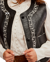 Travellers Leather Waistcoat in Black & Cream