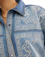 Lace Embroidered Denim Shirt in Medium Rancher Wash