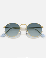 The Ray-Ban Round Metal Gradient Sunglasses in Polished Gold & Blue