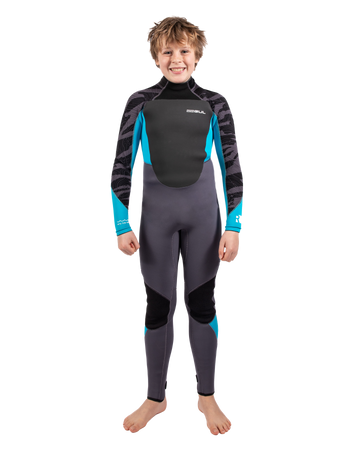 Boys Response 4/3mm Back Zip Wetsuit in Grey & Cyan