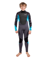 Boys Response 4/3mm Back Zip Wetsuit in Grey & Cyan