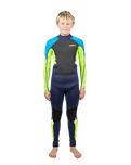 The Gul Boys Response FL 3/2mm Back Zip Wetsuit in Navy & Lime