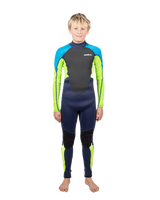 The Gul Boys Response FL 3/2mm Back Zip Wetsuit in Navy & Lime