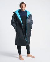 The Robie Dry Series Recycled Long Sleeve Changing Robe in Black, Charcoal & Blue Atoll