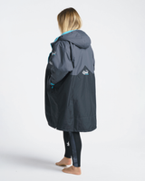 The Robie Dry Series Recycled Long Sleeve Changing Robe in Black, Charcoal & Blue Atoll