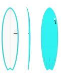 The Torq 6'6" Mod Fish Surfboard in Miami Blue & Pinline