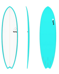 The Torq 7'2" Mod Fish Surfboard in Miami Blue & Pinline