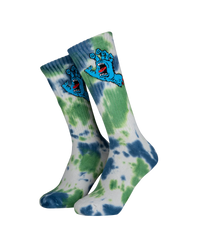 The Santa Cruz Mens Screaming Hand Tie Dye Socks in Light Grey, Apple & Blue Tie Dye