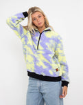 Astra Sherpa Fleece Jacket in Purple & Yellow Tie Dye