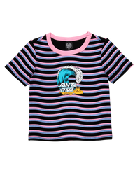 The Santa Cruz Womens Onshore Front T-Shirt in Black Wave Stripe