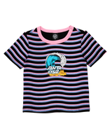 The Santa Cruz Womens Onshore Front T-Shirt in Black Wave Stripe