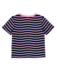 The Santa Cruz Womens Onshore Front T-Shirt in Black Wave Stripe