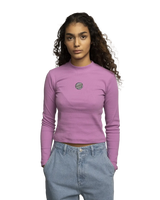 The Santa Cruz Womens Other Dot Embroidery Mock Neck T-Shirt in Mindful Mauve