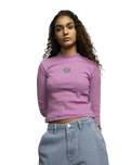 The Santa Cruz Womens Other Dot Embroidery Mock Neck T-Shirt in Mindful Mauve