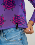 Strip Digi Mesh T-Shirt in Purple Flowers