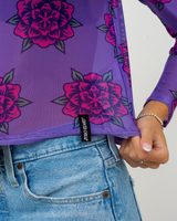 Strip Digi Mesh T-Shirt in Purple Flowers