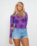 Strip Digi Mesh T-Shirt in Purple Flowers