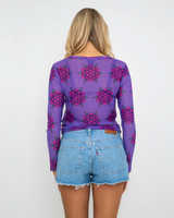 Strip Digi Mesh T-Shirt in Purple Flowers