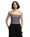 The Santa Cruz Womens Strip Vest in Black Wave Stripe