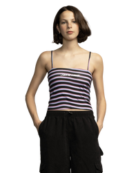 The Santa Cruz Womens Strip Vest in Black Wave Stripe